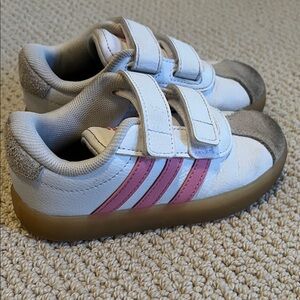 Adidas Kids' White and Pink Velcro Sneakers